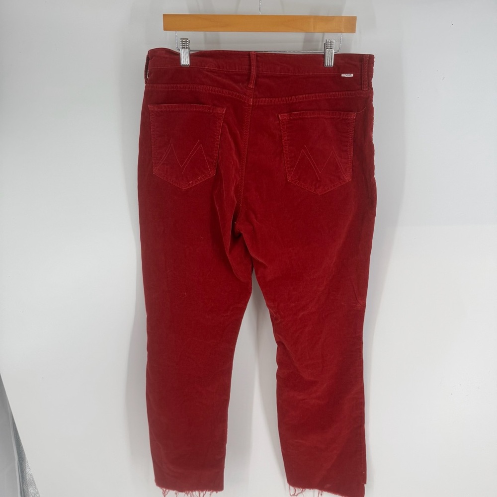 MOTHER Insider Crop Step Fray Red Corduroy Raw Hem Straight Leg Pants - Picture 3 of 6